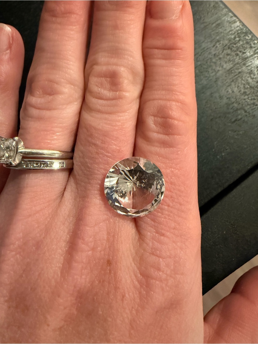 Like new White Round Faceted Crystal Accent Stone - synthetic diamond stone